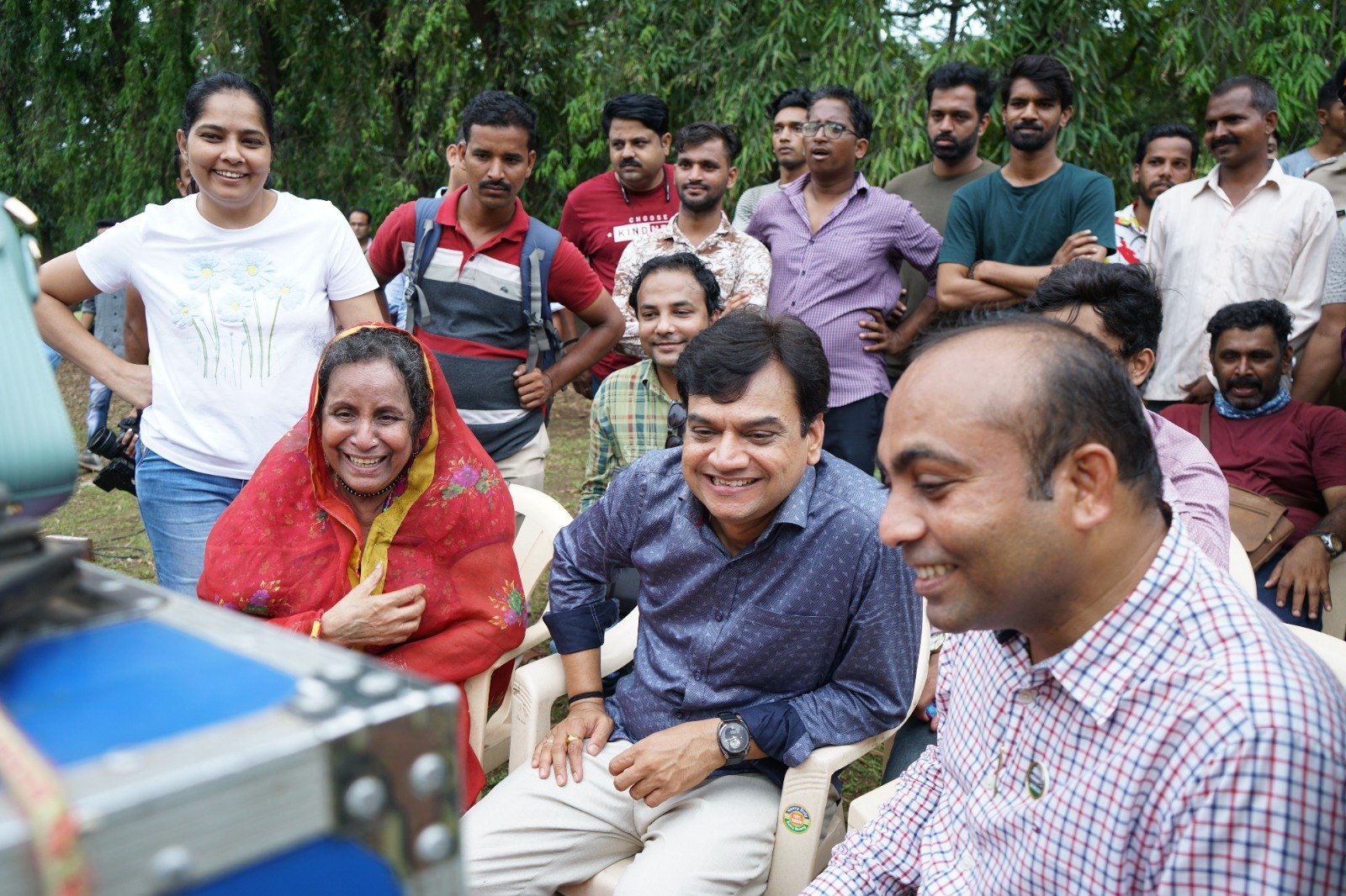 Sanjivkumar Rathod at the monitor with Usha Nadkarni and Mangesh Desai